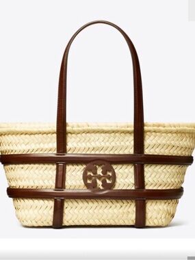 Tory Burch Natural Straw Tote with Brown Leather Trim
